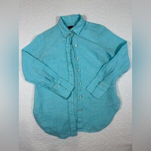 Talbots Linen Boyfriend Shirt - Cross Dye- blue womens petite 100% linen